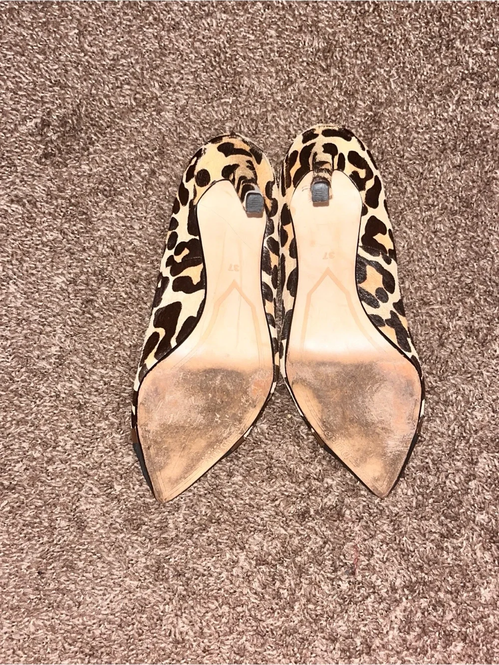 Y2K Glam Leopard Print Pony Hair Pointed Pumps w/ Gold & Black Toe